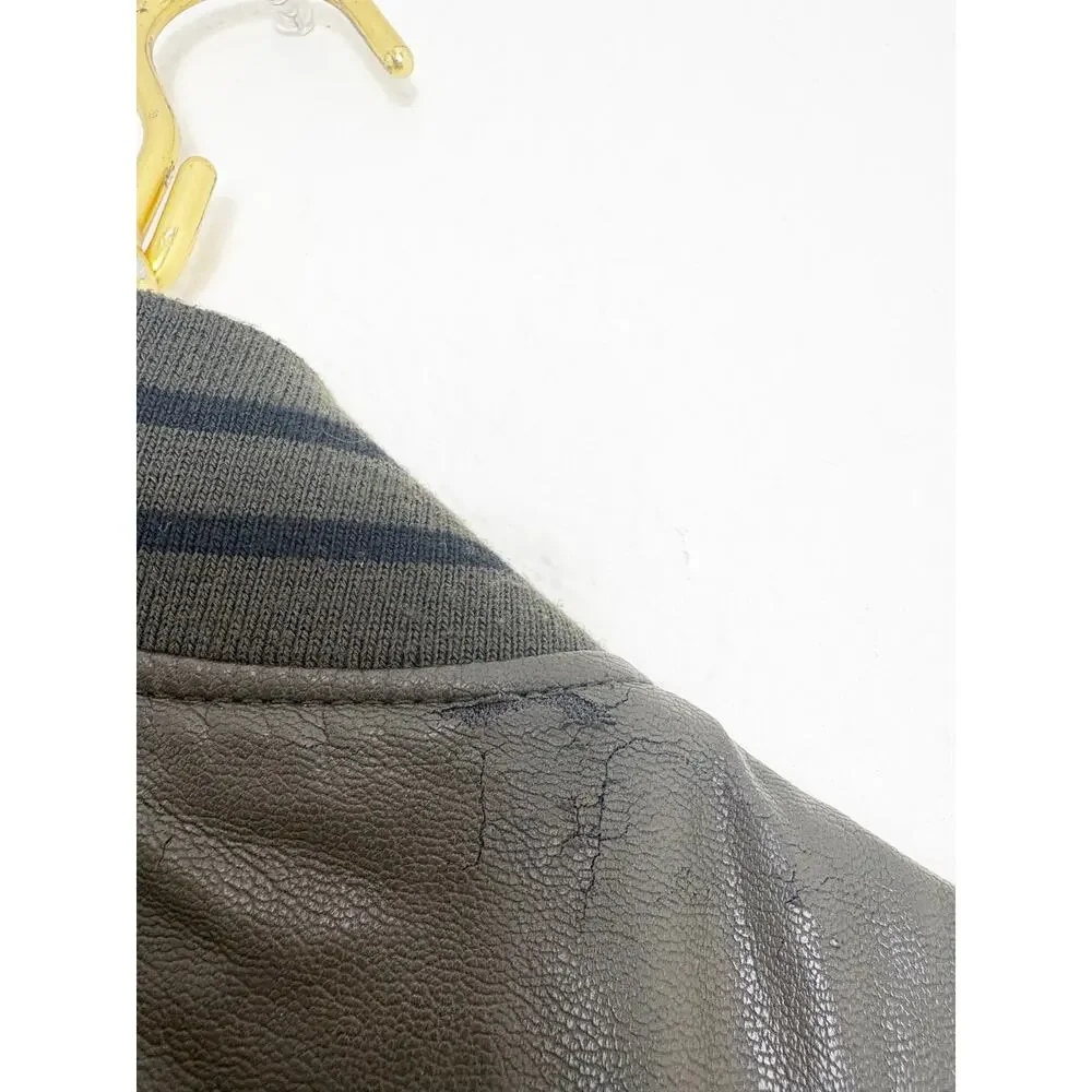 Zara Mens Vegan Leather Bomber Jacket Size Small Black Olive Green Quiet Luxury